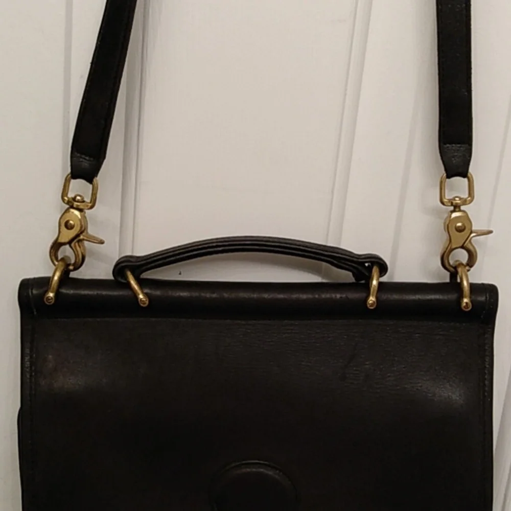 Coach Black Leather Top-Handle Crossbody with Gold Hardware